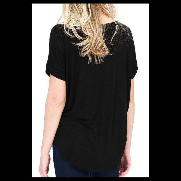 Black Wrap Surplice V Neck Asymmetrical Top Small S - Picture 3 of 3